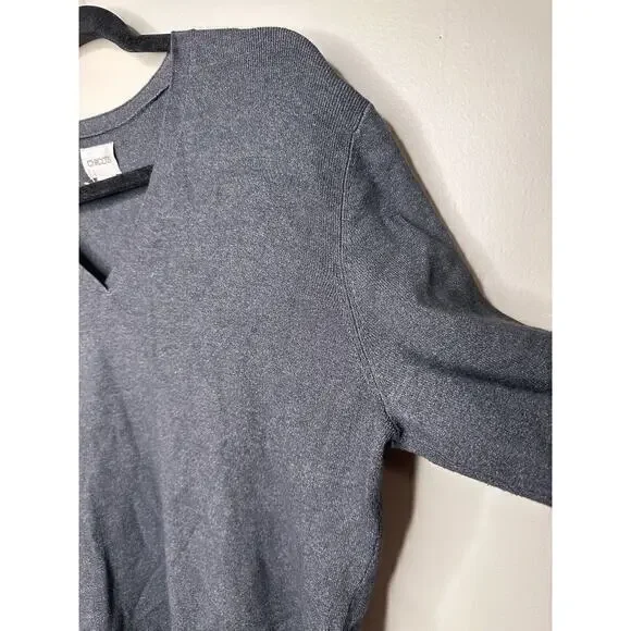 Chicos Sweater Womens 3 (XL 16) Gray Rayon V Neck Long‎ Sleeve Luxe Knit - Picture 5 of 14